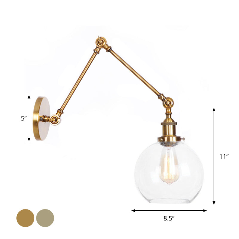 Stornfield | 1-Light Clear Glass Wall Light Fixture Aged Brass/Bronze Swing Arm Wall Lamp with Bell/Ball Clear Glass Shade