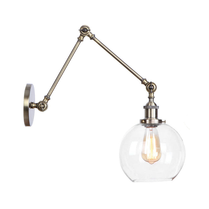 Stornfield | 1-Light Clear Glass Wall Light Fixture Aged Brass/Bronze Swing Arm Wall Lamp with Bell/Ball Clear Glass Shade