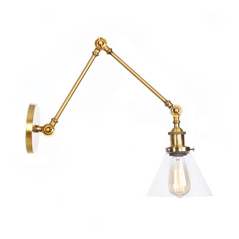 Stornfield | 1-Light Clear Glass Wall Light Fixture Aged Brass/Bronze Swing Arm Wall Lamp with Bell/Ball Clear Glass Shade