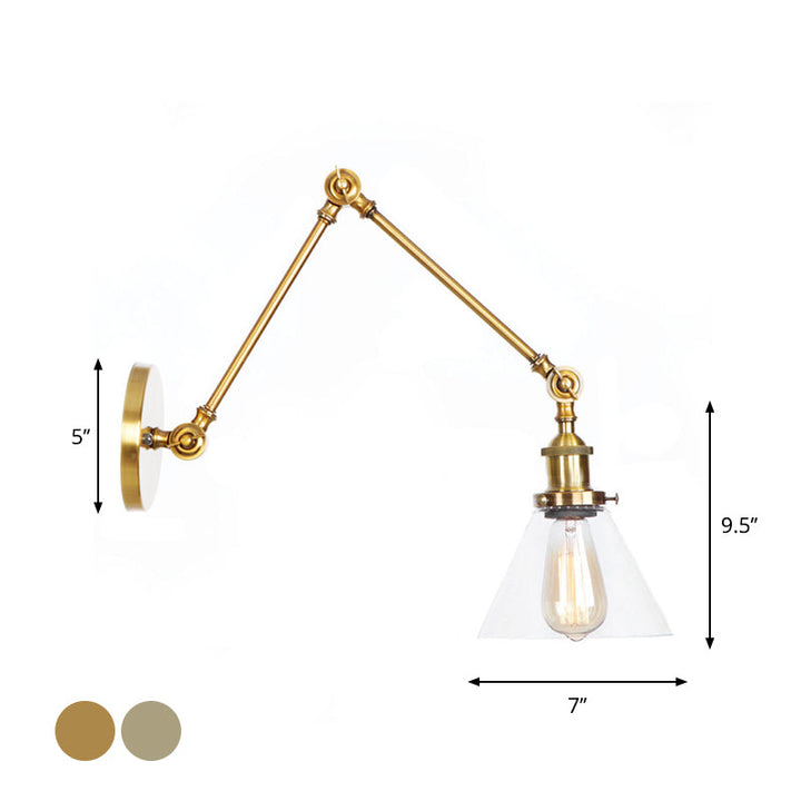 Stornfield | 1-Light Clear Glass Wall Light Fixture Aged Brass/Bronze Swing Arm Wall Lamp with Bell/Ball Clear Glass Shade