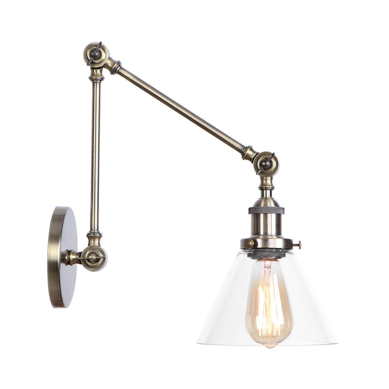 Stornfield | 1-Light Clear Glass Wall Light Fixture Aged Brass/Bronze Swing Arm Wall Lamp with Bell/Ball Clear Glass Shade