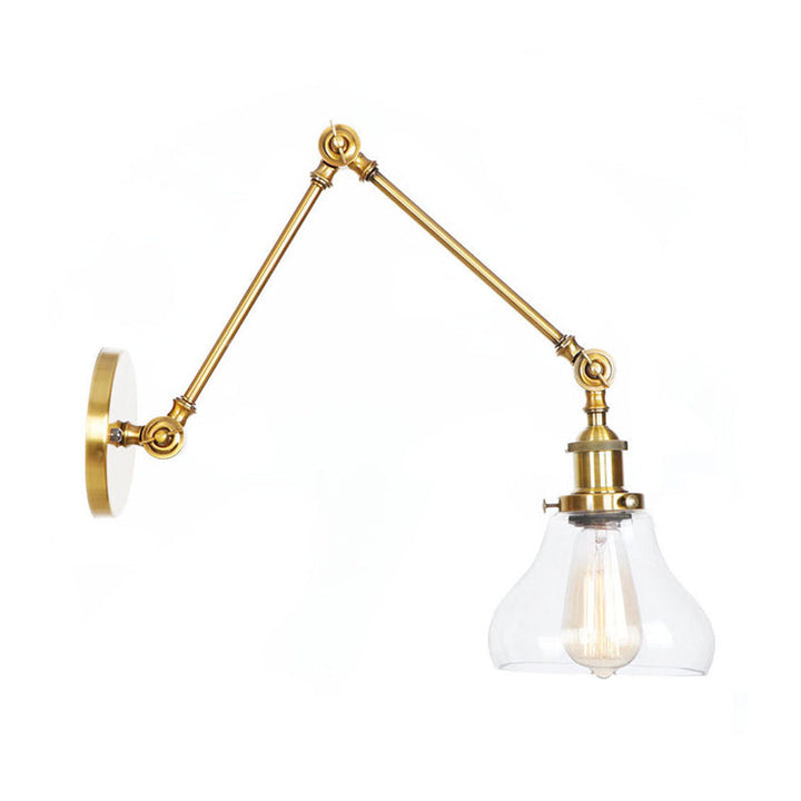 Stornfield | 1-Light Clear Glass Wall Light Fixture Aged Brass/Bronze Swing Arm Wall Lamp with Bell/Ball Clear Glass Shade