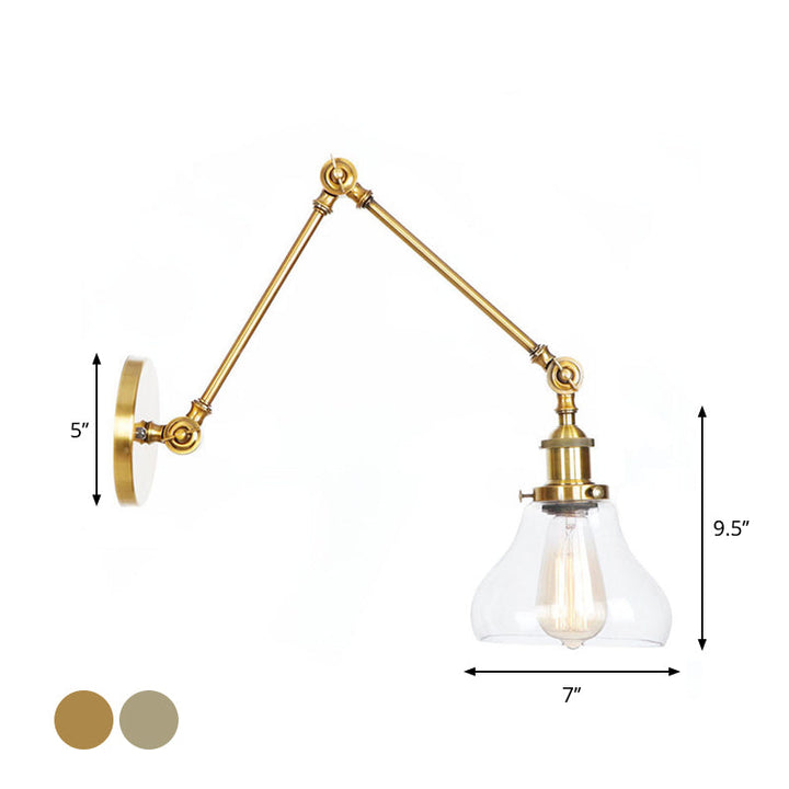 Stornfield | 1-Light Clear Glass Wall Light Fixture Aged Brass/Bronze Swing Arm Wall Lamp with Bell/Ball Clear Glass Shade