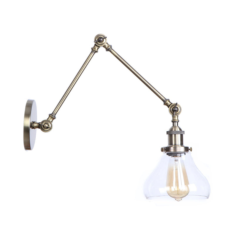 Stornfield | 1-Light Clear Glass Wall Light Fixture Aged Brass/Bronze Swing Arm Wall Lamp with Bell/Ball Clear Glass Shade