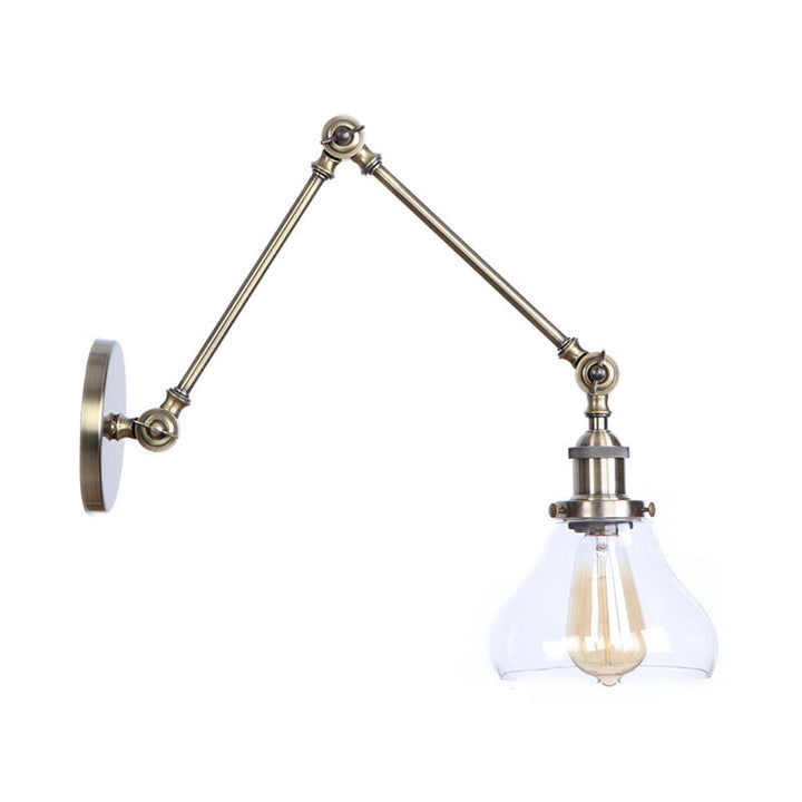 Stornfield | 1-Light Clear Glass Wall Light Fixture Aged Brass/Bronze Swing Arm Wall Lamp with Bell/Ball Clear Glass Shade