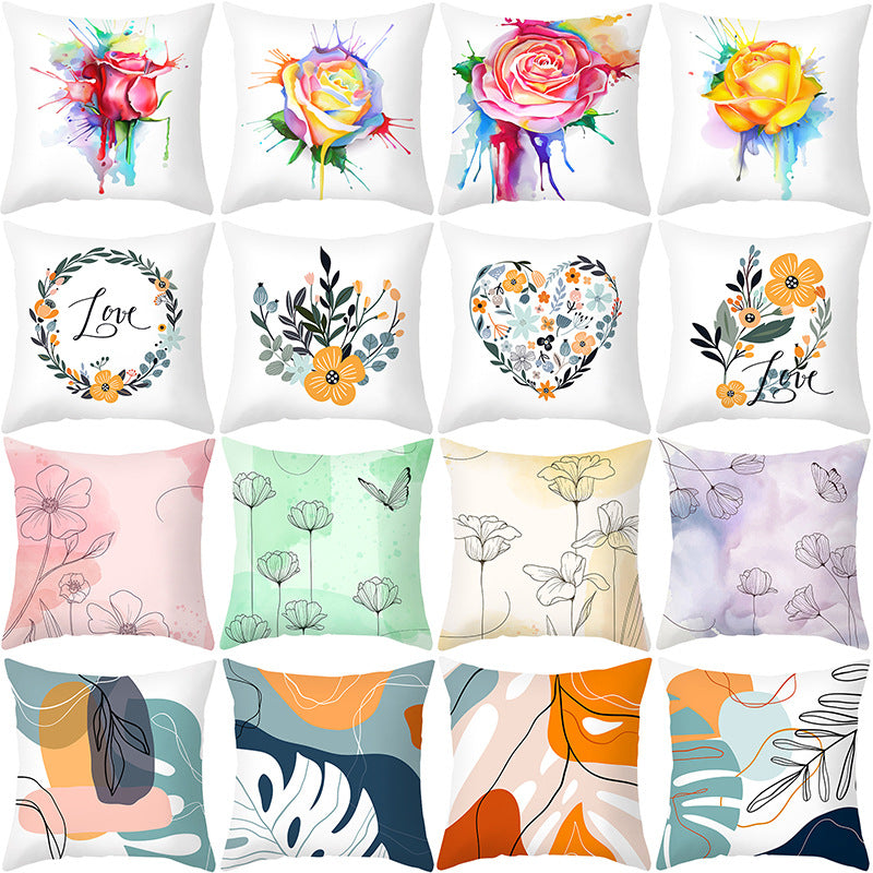 Abstract Organic-Shape Cotton-Linen Decorative Throw Pillow Cover with Concealed Zipper