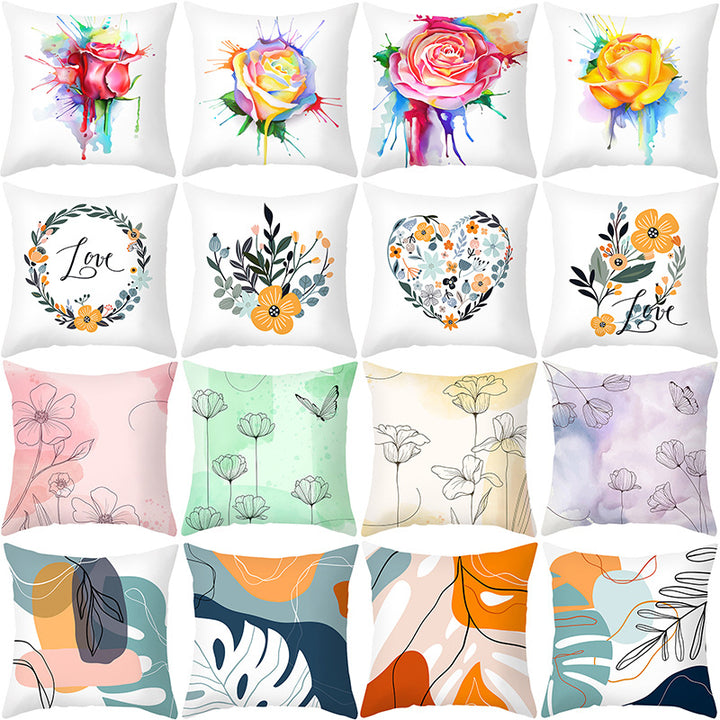 Abstract Organic-Shape Cotton-Linen Decorative Throw Pillow Cover with Concealed Zipper