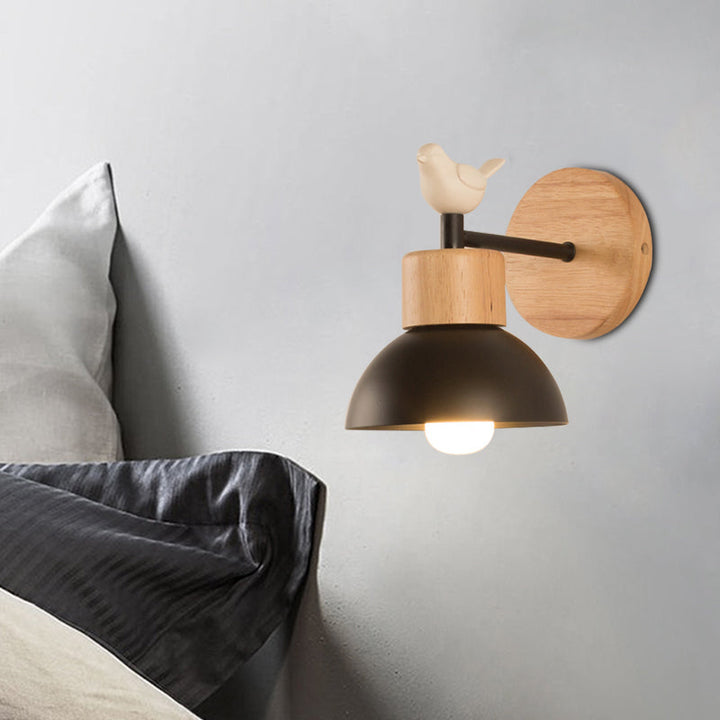 Stornfield | NordicDome - Metal and Wood Wall Sconce with Bird for Children's Room