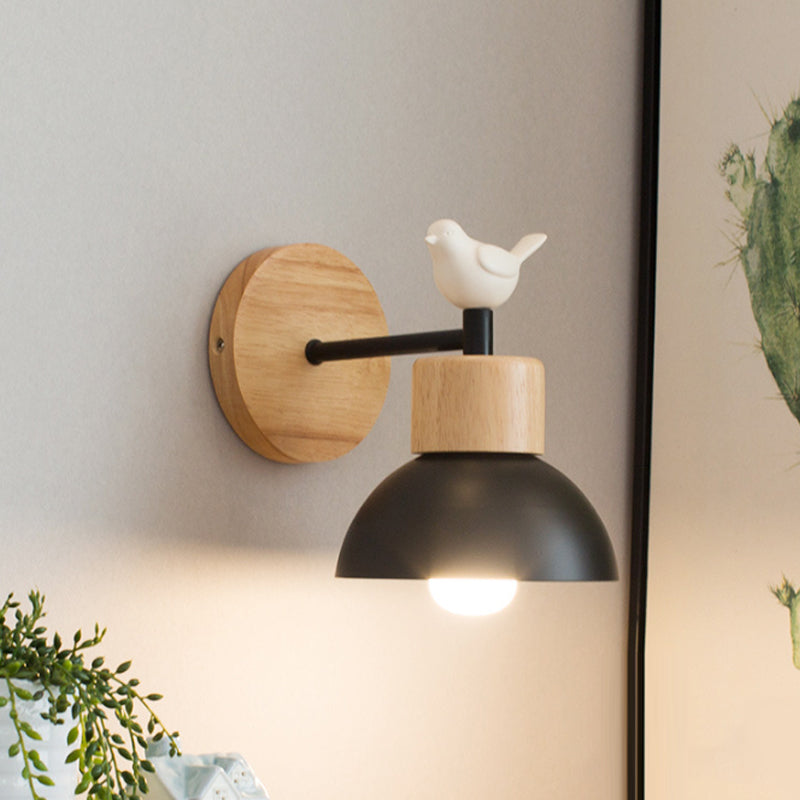 Stornfield | NordicDome - Metal and Wood Wall Sconce with Bird for Children's Room