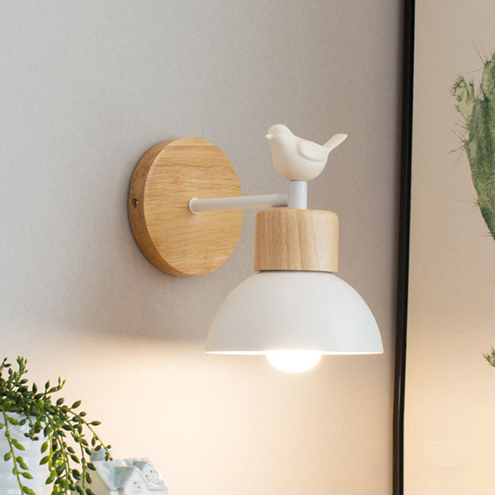 Stornfield | NordicDome - Metal and Wood Wall Sconce with Bird for Children's Room