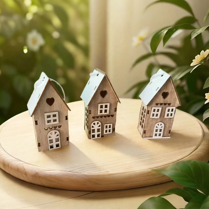 Decorative wooden Christmas houses, set of 3