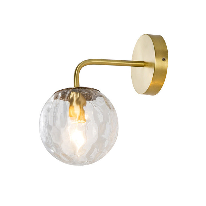Ball Shaped Wall Lamp Minimalist Clear Rippling Glass 1-Light Bedroom Wall Mounted Lighting with Bent Arm in Black/Gold | Stornfield