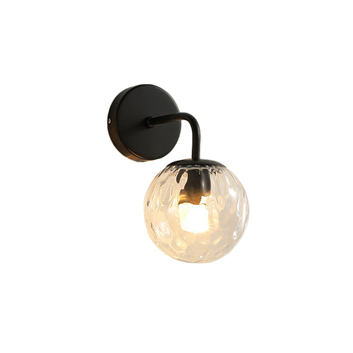 Ball Shaped Wall Lamp Minimalist Clear Rippling Glass 1-Light Bedroom Wall Mounted Lighting with Bent Arm in Black/Gold | Stornfield