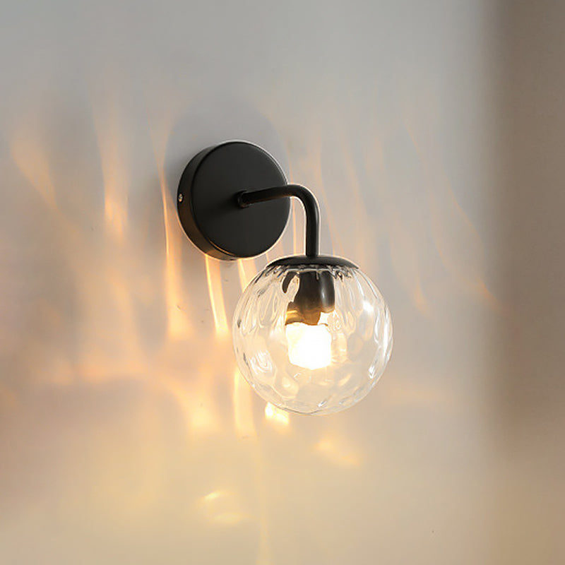 Ball Shaped Wall Lamp Minimalist Clear Rippling Glass 1-Light Bedroom Wall Mounted Lighting with Bent Arm in Black/Gold | Stornfield