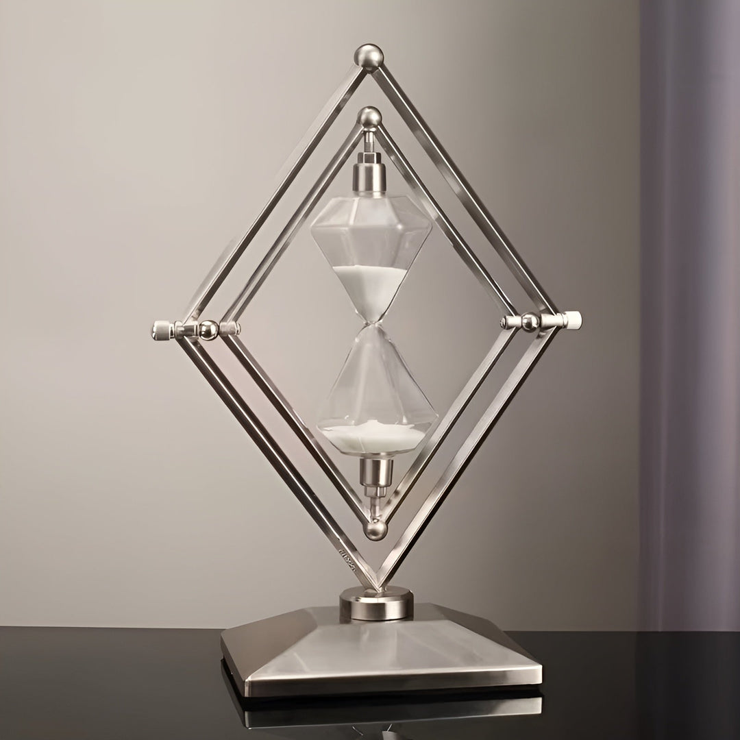 Hourglass with geometric metal frame – Decorative and relaxing | With white sand as meditation timer | Stornfield