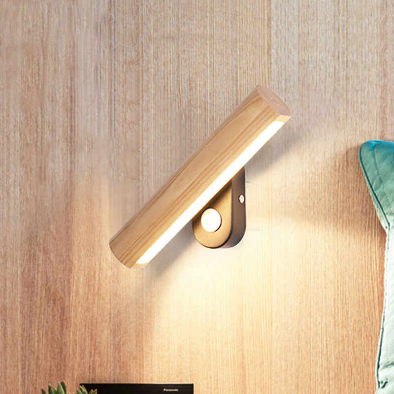 Rotatable Tube Bedside Wall Mount Light Wood 8.5"/12.5" Wide LED Simple Wall Lamp Fixture in Warm/White Light | Stornfield