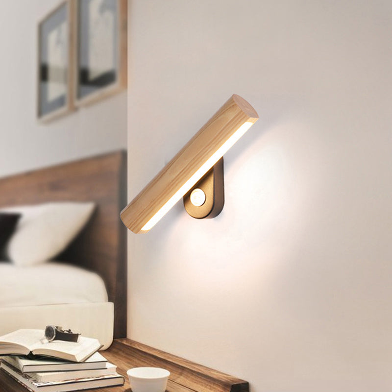 Rotatable Tube Bedside Wall Mount Light Wood 8.5"/12.5" Wide LED Simple Wall Lamp Fixture in Warm/White Light | Stornfield