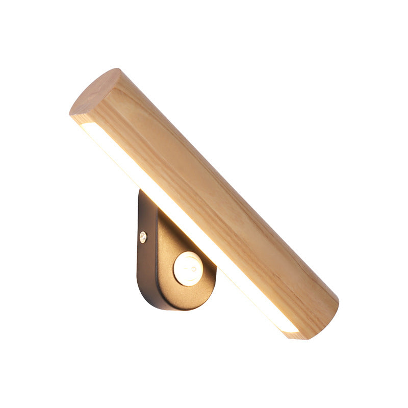 Rotatable Tube Bedside Wall Mount Light Wood 8.5"/12.5" Wide LED Simple Wall Lamp Fixture in Warm/White Light | Stornfield