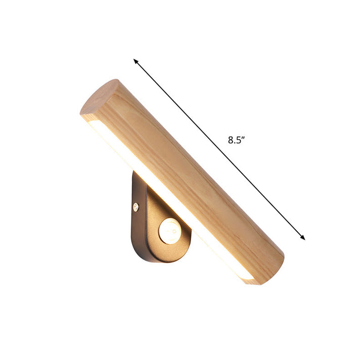 Rotatable Tube Bedside Wall Mount Light Wood 8.5"/12.5" Wide LED Simple Wall Lamp Fixture in Warm/White Light | Stornfield
