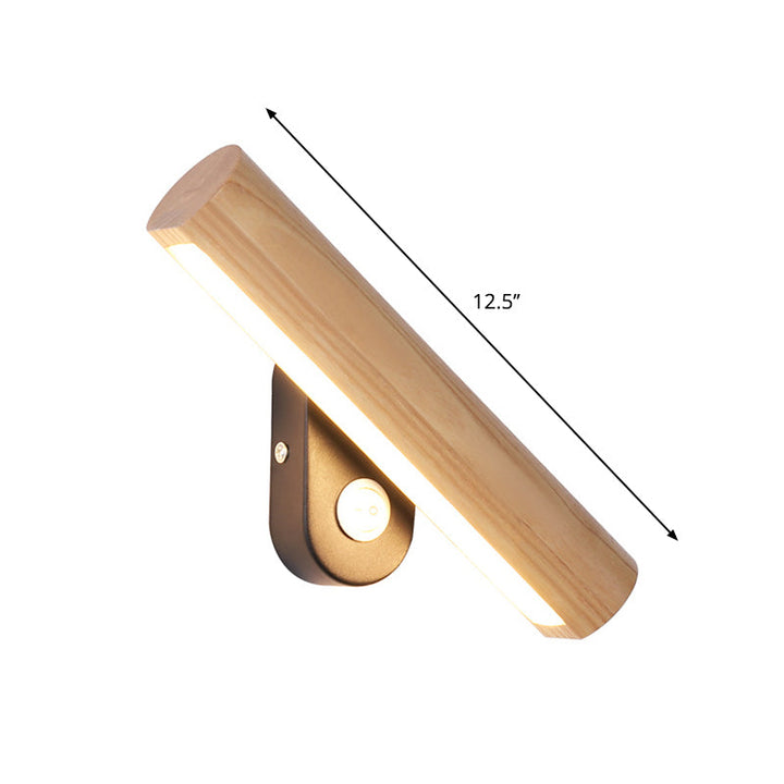 Rotatable Tube Bedside Wall Mount Light Wood 8.5"/12.5" Wide LED Simple Wall Lamp Fixture in Warm/White Light | Stornfield