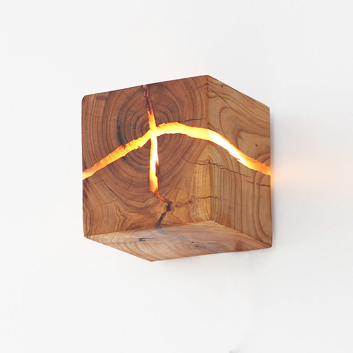Cube Crack Wood Flush Wall Light Creative Nordic Integrated LED Beige Wall Mounted Lamp | Stornfield