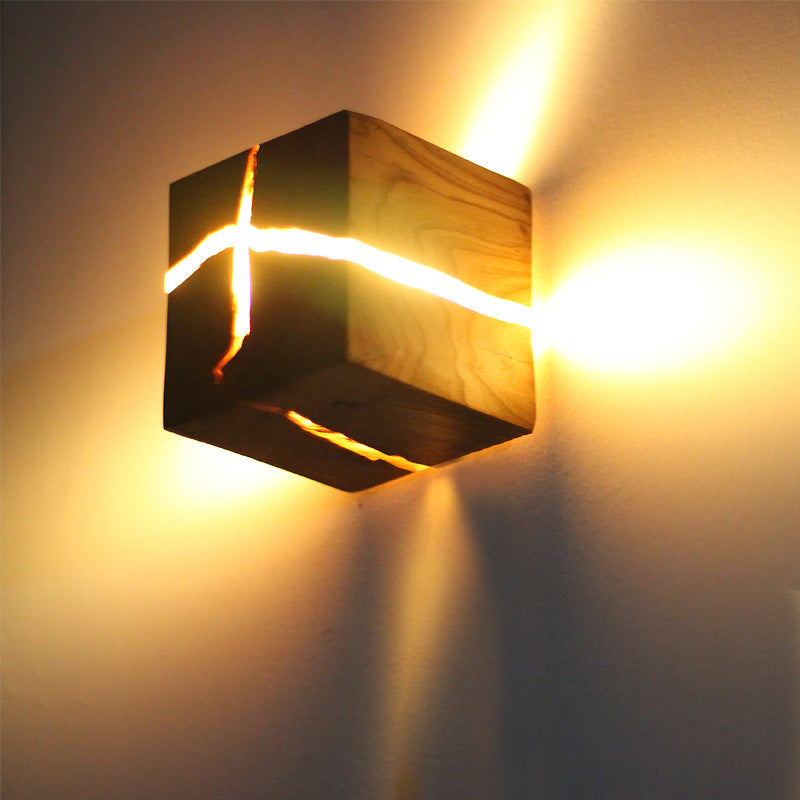 Cube Crack Wood Flush Wall Light Creative Nordic Integrated LED Beige Wall Mounted Lamp | Stornfield