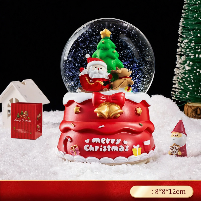 Christmas snow globe with music box and carriage design
