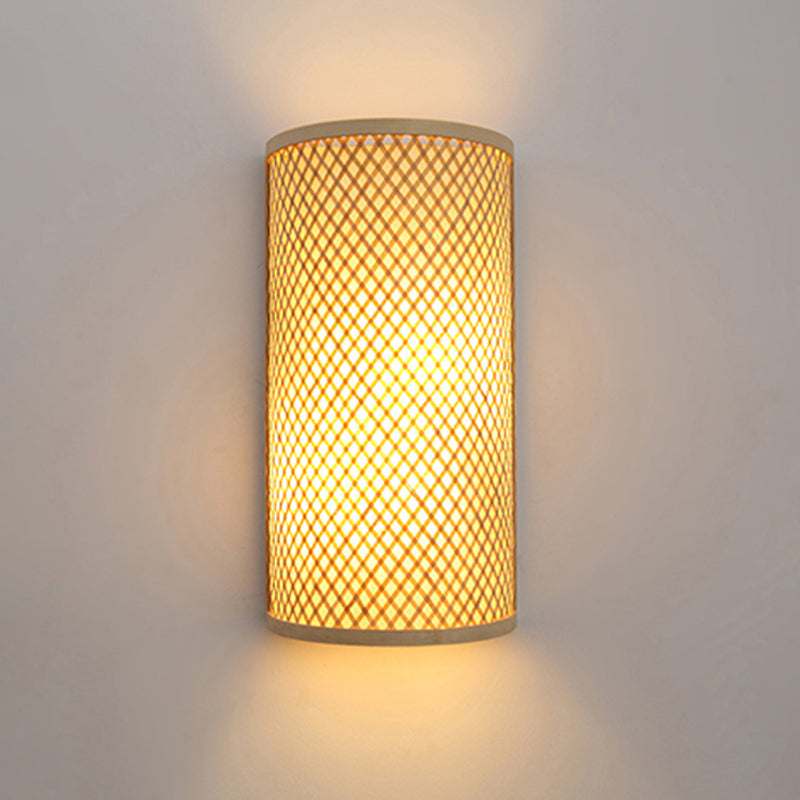 Stornfield | Applique murale demi-cylindrique pour montage encastré Lampe murale minimaliste en bambou 1 tête pour couloir en beige