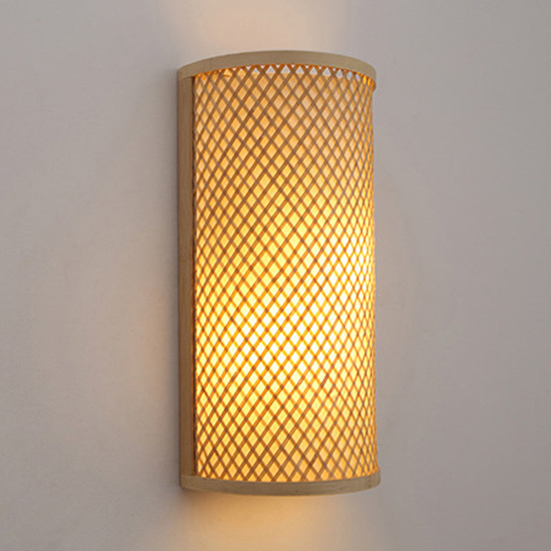 Stornfield | Applique murale demi-cylindrique pour montage encastré Lampe murale minimaliste en bambou 1 tête pour couloir en beige