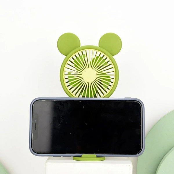 Mini Rechargeable Cartoon Fan With Phone Holder Base | Stornfield