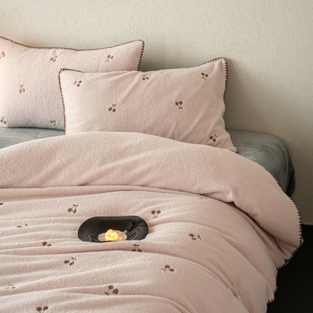 Milk fiber fleece bedding set, embroidered, for winter