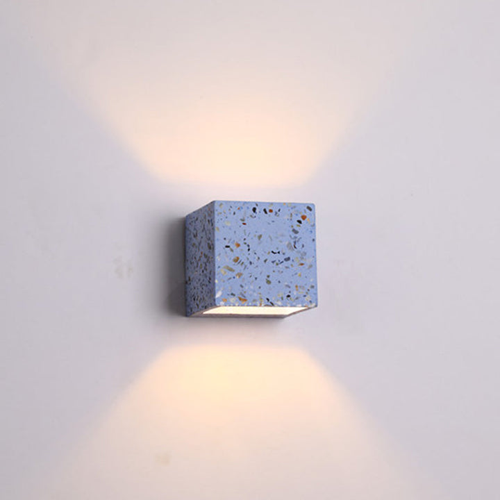 Stornfield | Nordic Style Cuboid Up-Down Wall Sconce Terrazzo 1-Light Hotel Wall Light in Red/White/Blue