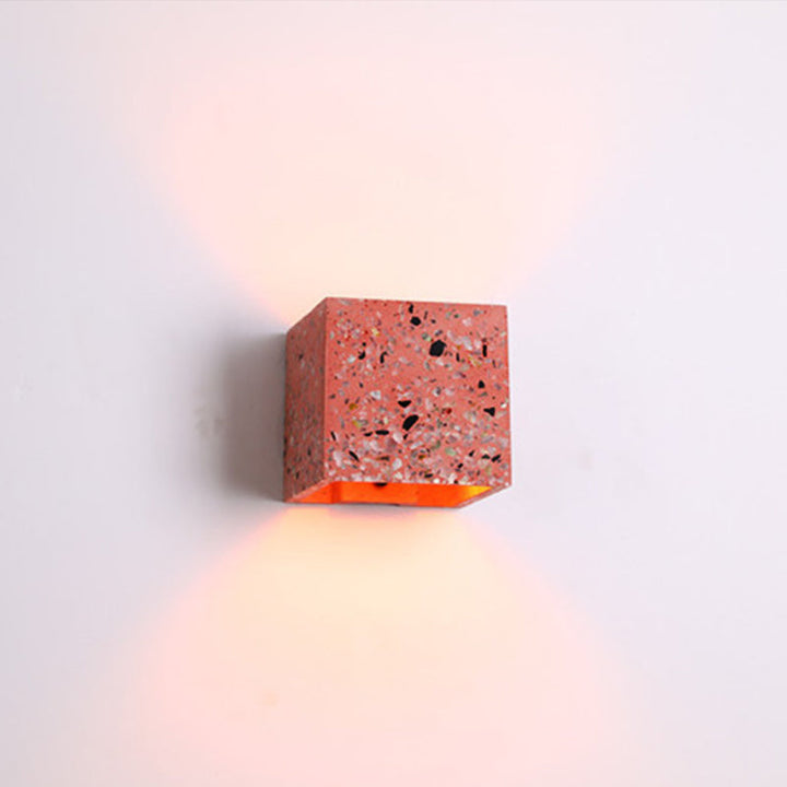 Stornfield | Nordic Style Cuboid Up-Down Wall Sconce Terrazzo 1-Light Hotel Wall Light in Red/White/Blue