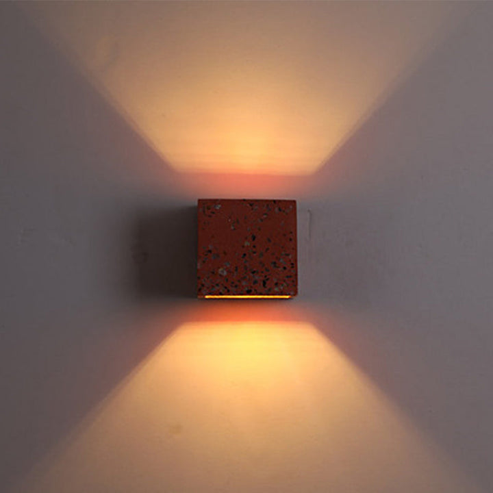 Stornfield | Nordic Style Cuboid Up-Down Wall Sconce Terrazzo 1-Light Hotel Wall Light in Red/White/Blue