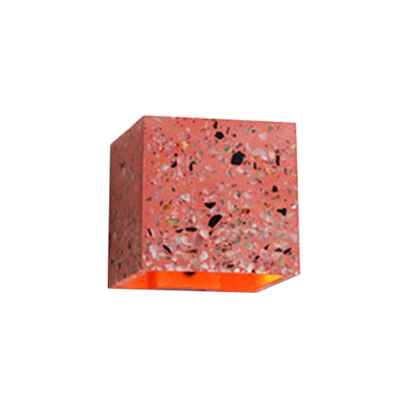 Stornfield | Nordic Style Cuboid Up-Down Wall Sconce Terrazzo 1-Light Hotel Wall Light in Red/White/Blue