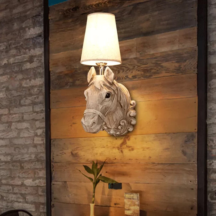 Art Deco Horse Head Wall Sconce Resin 1-Light Restaurant Wall Mounted Light with Cone Shade in Light Brown | Stornfield
