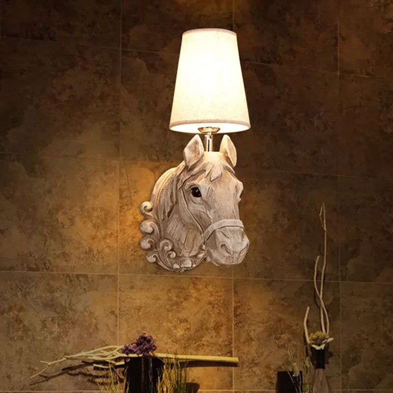 Art Deco Horse Head Wall Sconce Resin 1-Light Restaurant Wall Mounted Light with Cone Shade in Light Brown | Stornfield