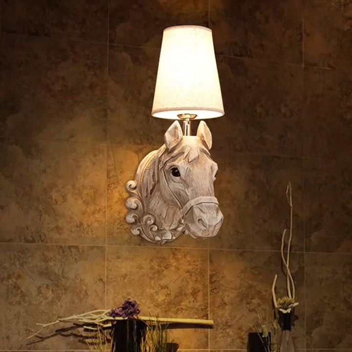 Art Deco Horse Head Wall Sconce Resin 1-Light Restaurant Wall Mounted Light with Cone Shade in Light Brown | Stornfield