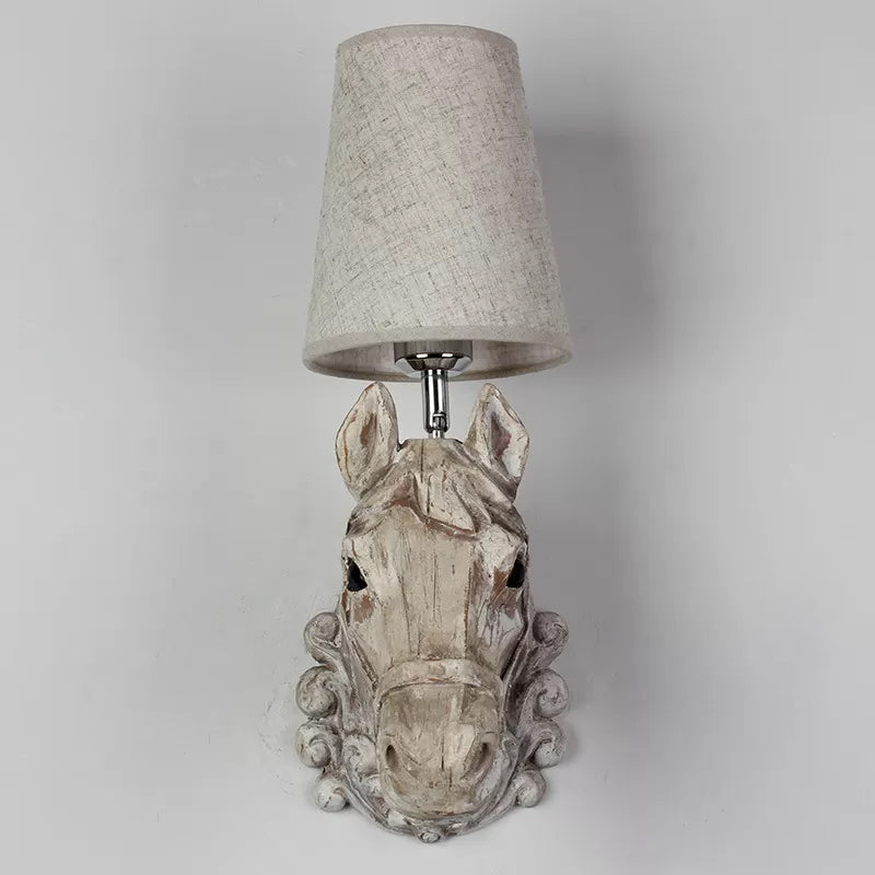 Art Deco Horse Head Wall Sconce Resin 1-Light Restaurant Wall Mounted Light with Cone Shade in Light Brown | Stornfield