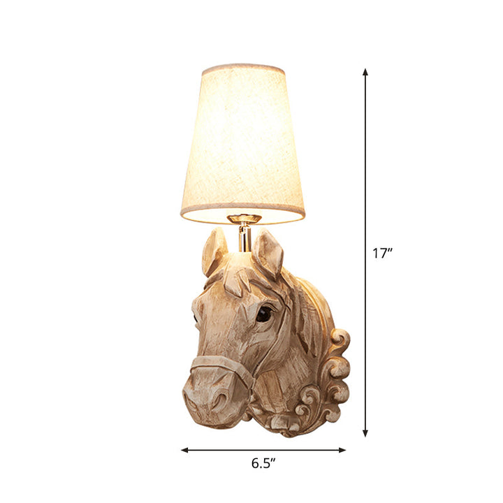 Art Deco Horse Head Wall Sconce Resin 1-Light Restaurant Wall Mounted Light with Cone Shade in Light Brown | Stornfield