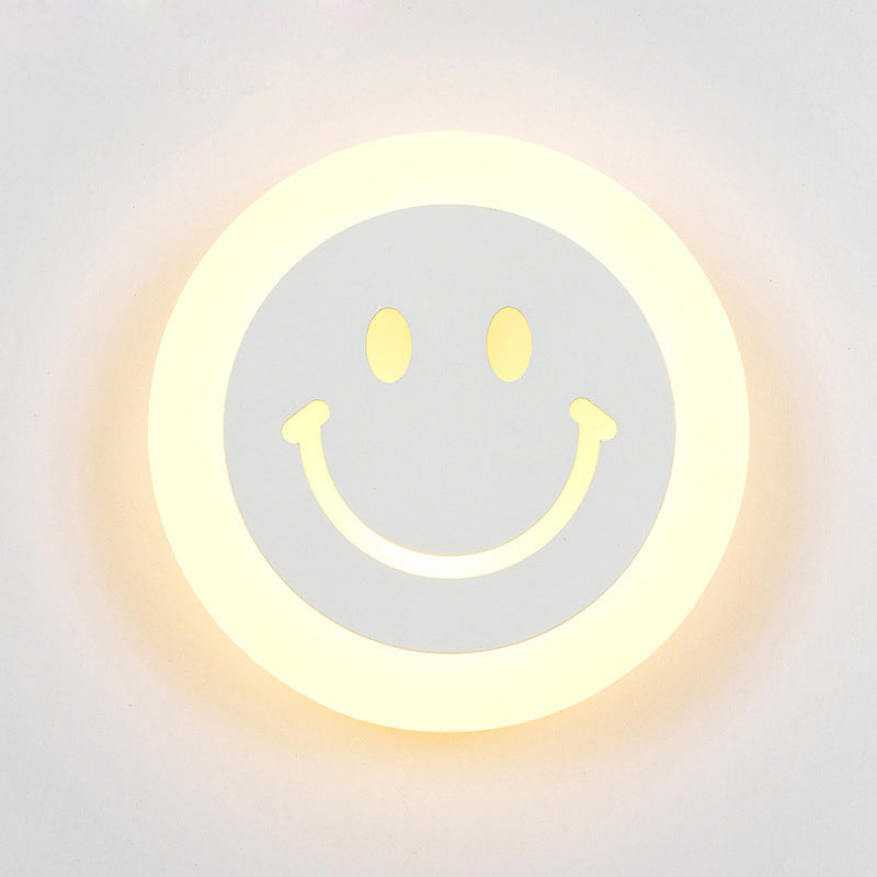 Stornfield | Warm/White Light Slim Round Smiling White Acrylic LED Wall Lamps Set for Bedroom
