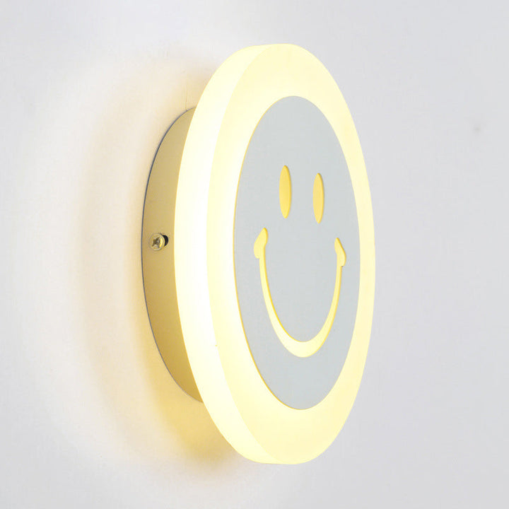 Stornfield | Warm/White Light Slim Round Smiling White Acrylic LED Wall Lamps Set for Bedroom