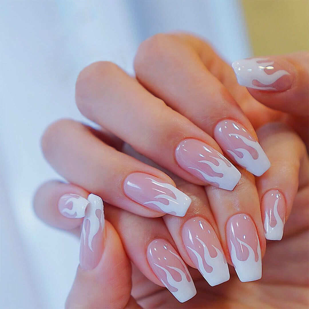 Trendy artificial nails with stylish flame design Stornfield