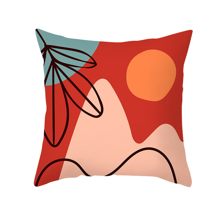 Mid-Century Abstract Botanical Square Cushion Cover Linen-Blend Decorative Pillowcase