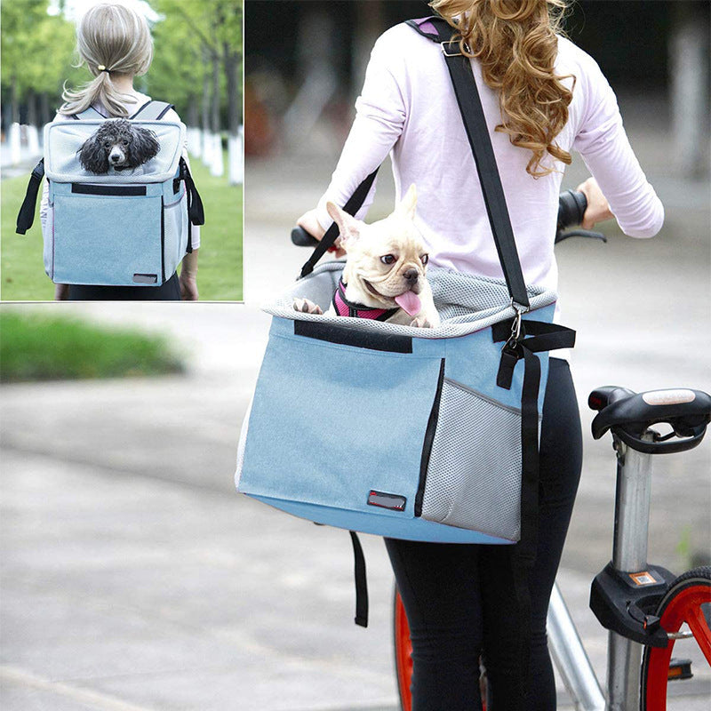 front bicycle pet carrier basket with padded base and safety tether Stornfield