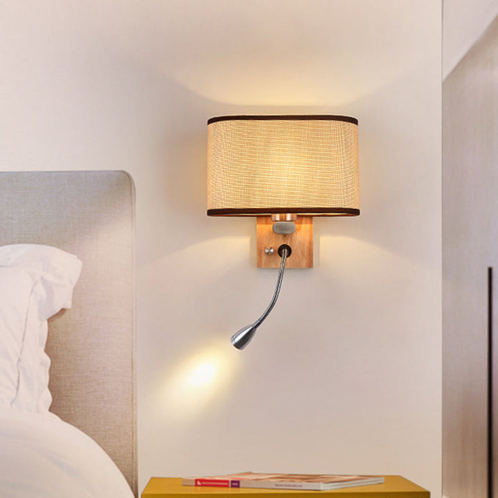 Flexible Spotlight Bedside Reading Light Fabric Single Nordic Wall Lamp with Oval Fabric Shade in Beige/Flaxen/Champagne | Stornfield