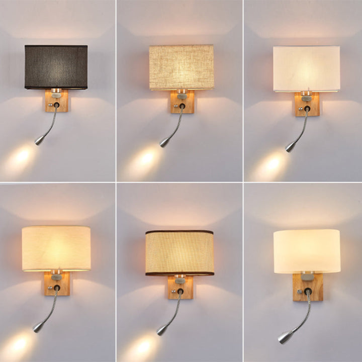 Flexible Spotlight Bedside Reading Light Fabric Single Nordic Wall Lamp with Oval Fabric Shade in Beige/Flaxen/Champagne | Stornfield
