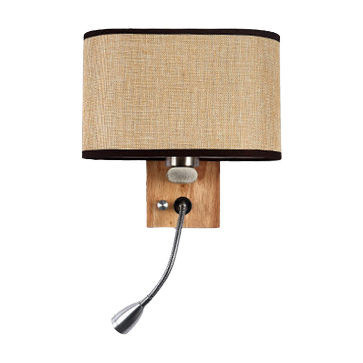 Flexible Spotlight Bedside Reading Light Fabric Single Nordic Wall Lamp with Oval Fabric Shade in Beige/Flaxen/Champagne | Stornfield