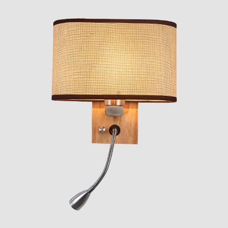 Flexible Spotlight Bedside Reading Light Fabric Single Nordic Wall Lamp with Oval Fabric Shade in Beige/Flaxen/Champagne | Stornfield