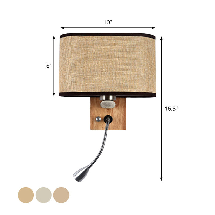 Flexible Spotlight Bedside Reading Light Fabric Single Nordic Wall Lamp with Oval Fabric Shade in Beige/Flaxen/Champagne | Stornfield
